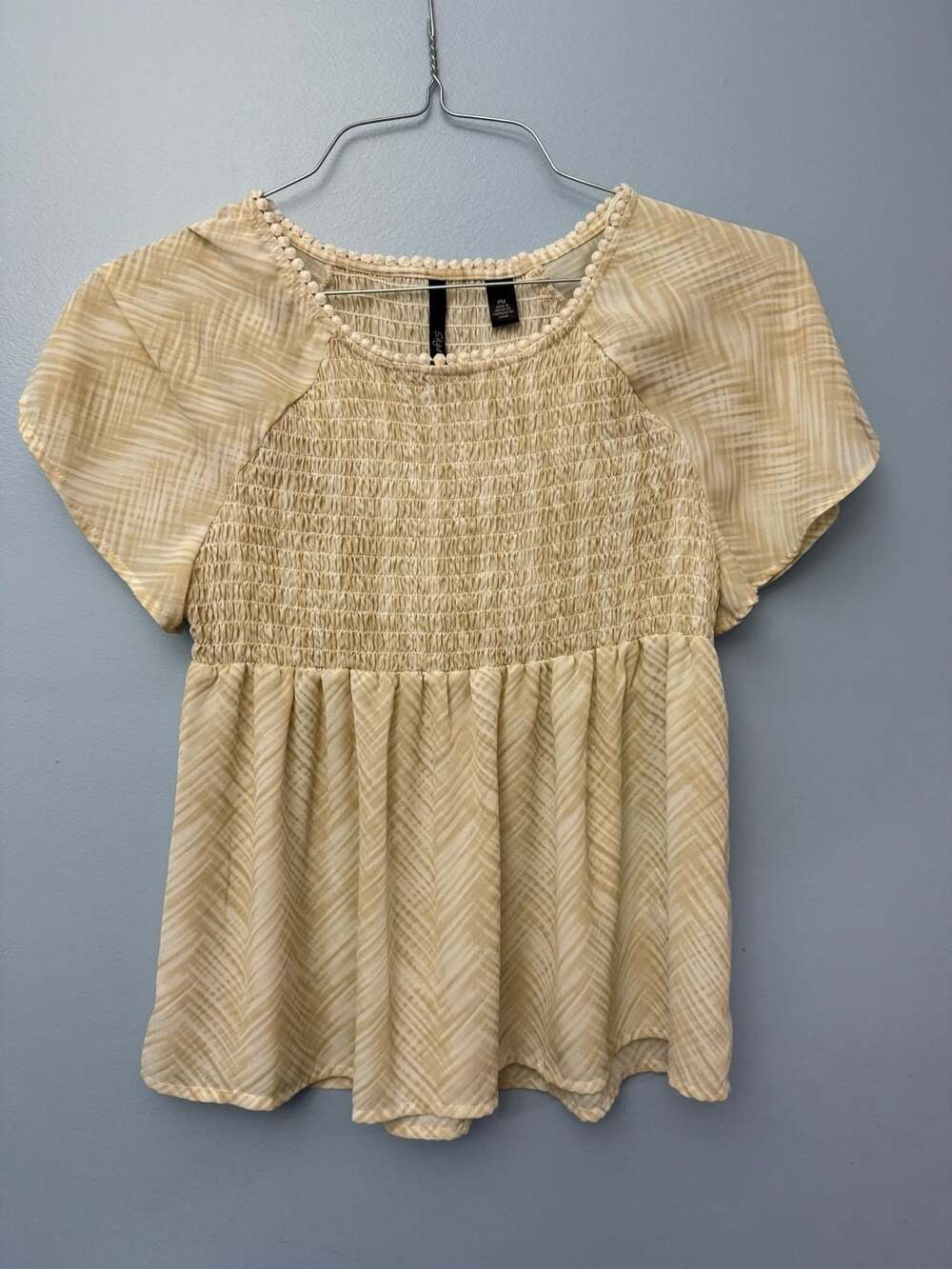 Skye's The Limit Women's Smocked Peplum Top with Pom-Pom Trim